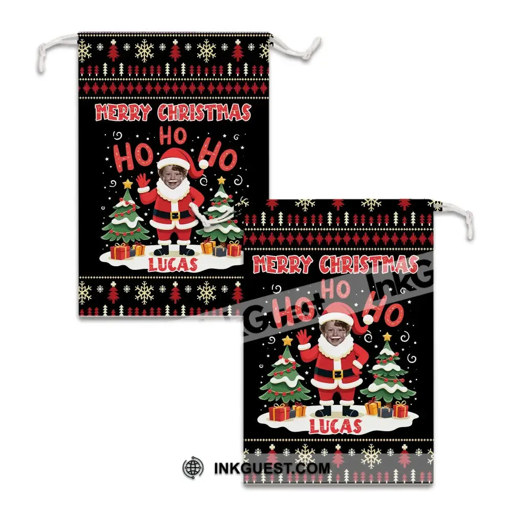 Christmas Night Custom Photo And Name, Personalized String Bag, Christmas Gift