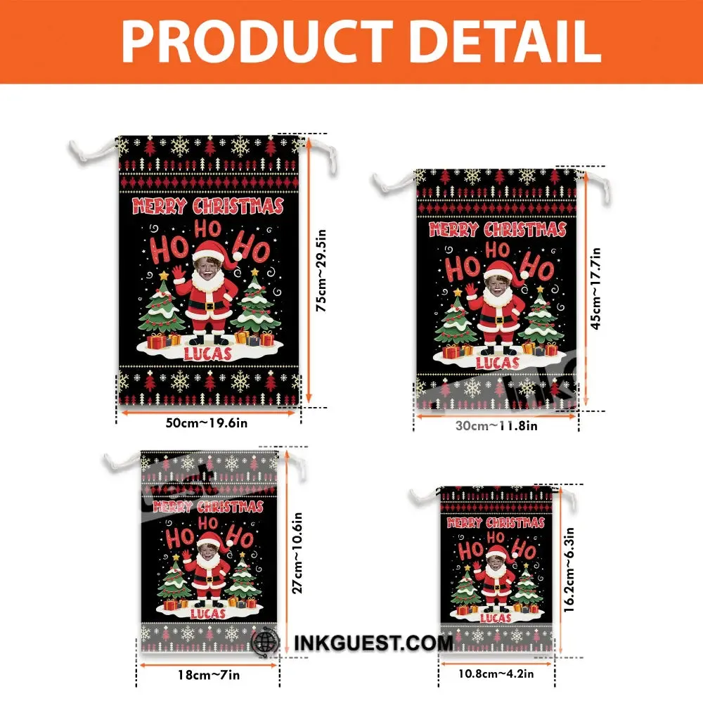 Christmas Night Custom Photo And Name, Personalized String Bag, Christmas Gift