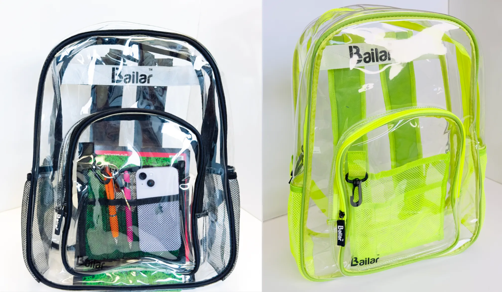 Clear Backpack 1 Black 1 Green