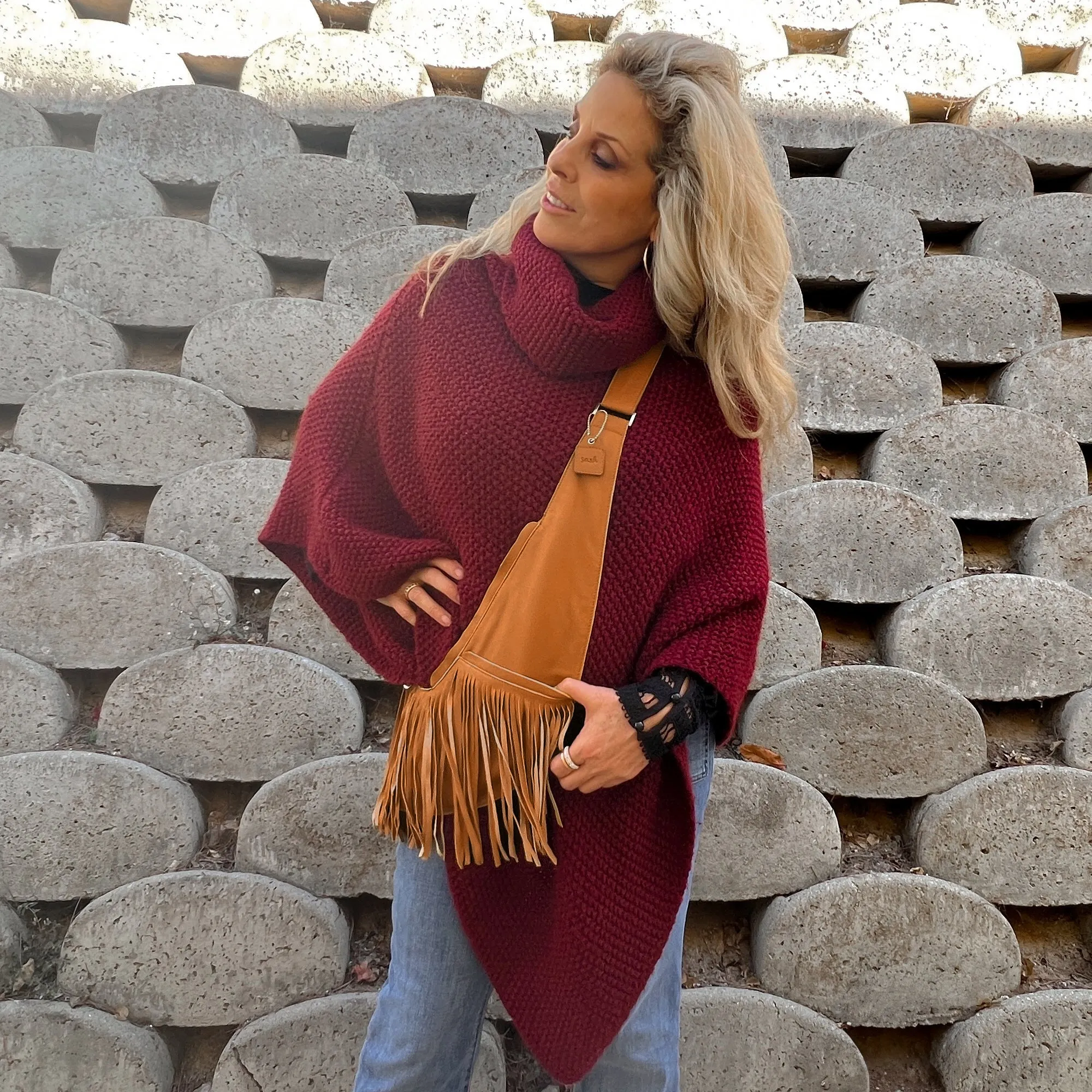 Cognac Fringe Leather Sash Bag