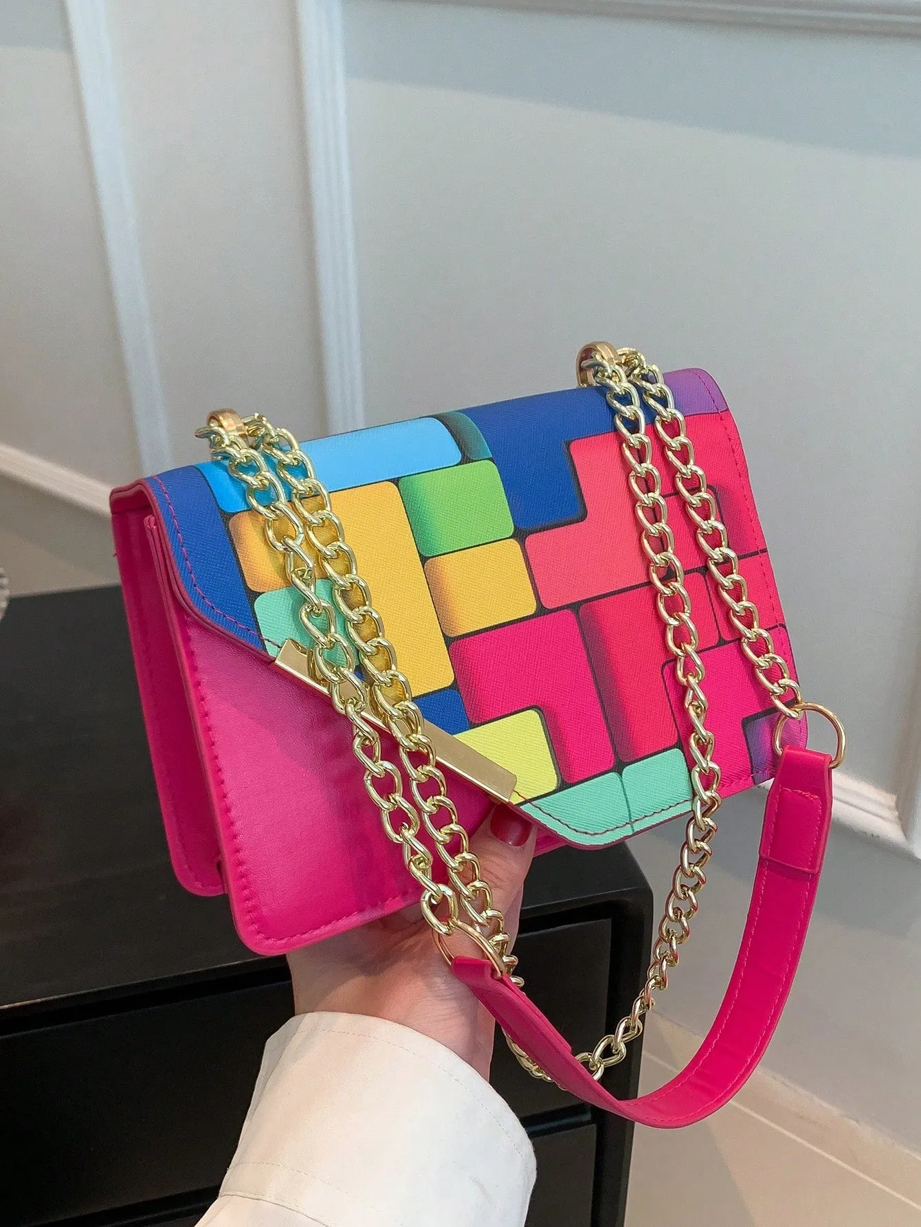 Colorful Chain Strap Flap Crossbody Bag