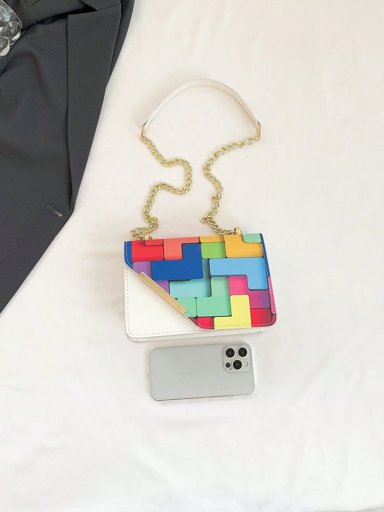 Colorful Chain Strap Flap Crossbody Bag