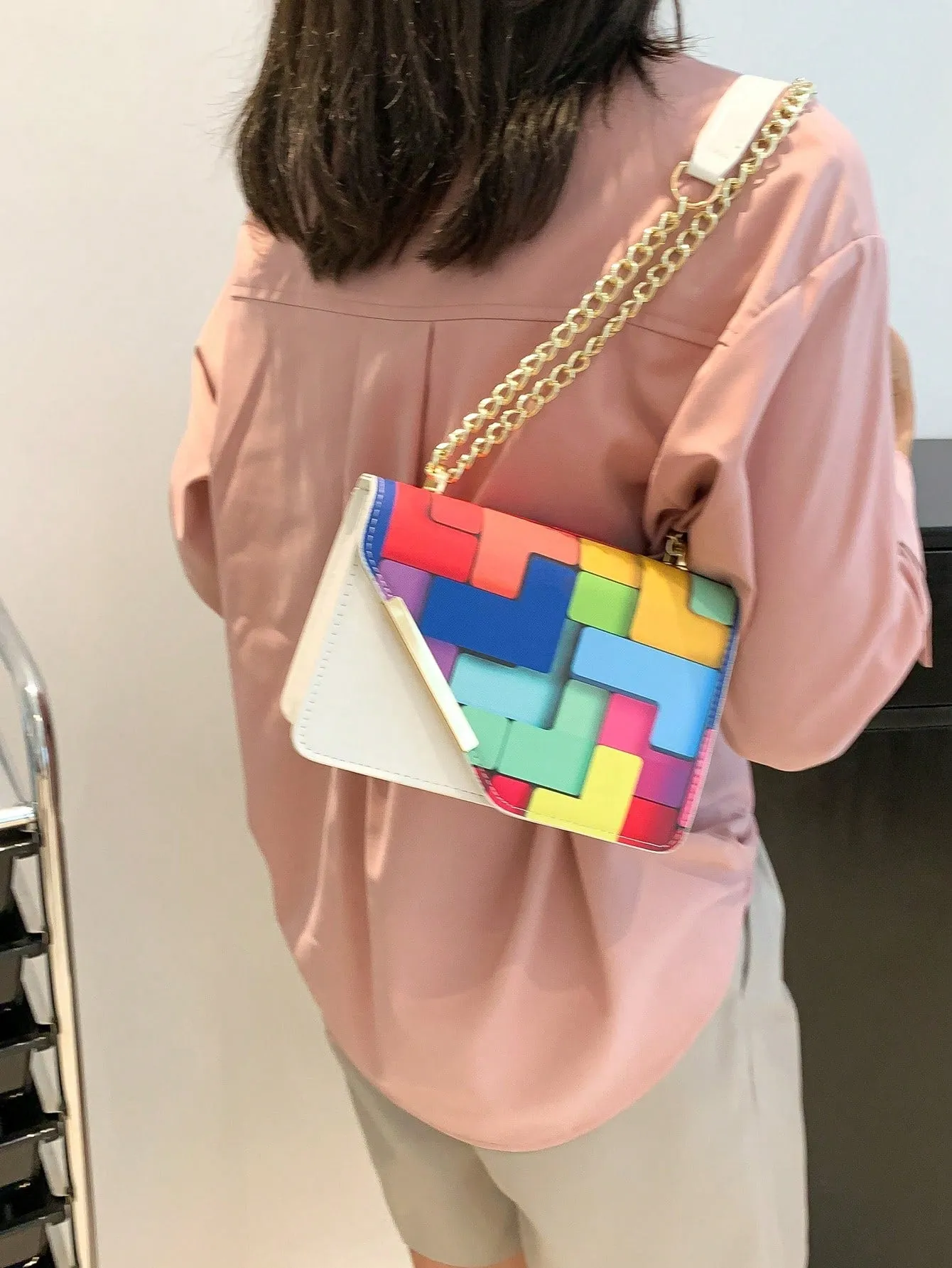 Colorful Chain Strap Flap Crossbody Bag
