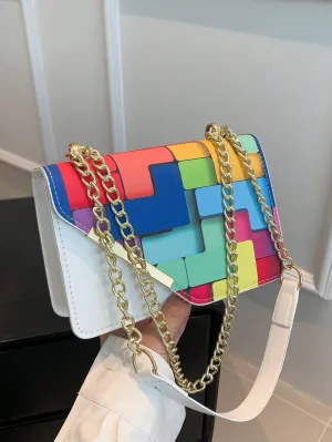 Colorful Chain Strap Flap Crossbody Bag