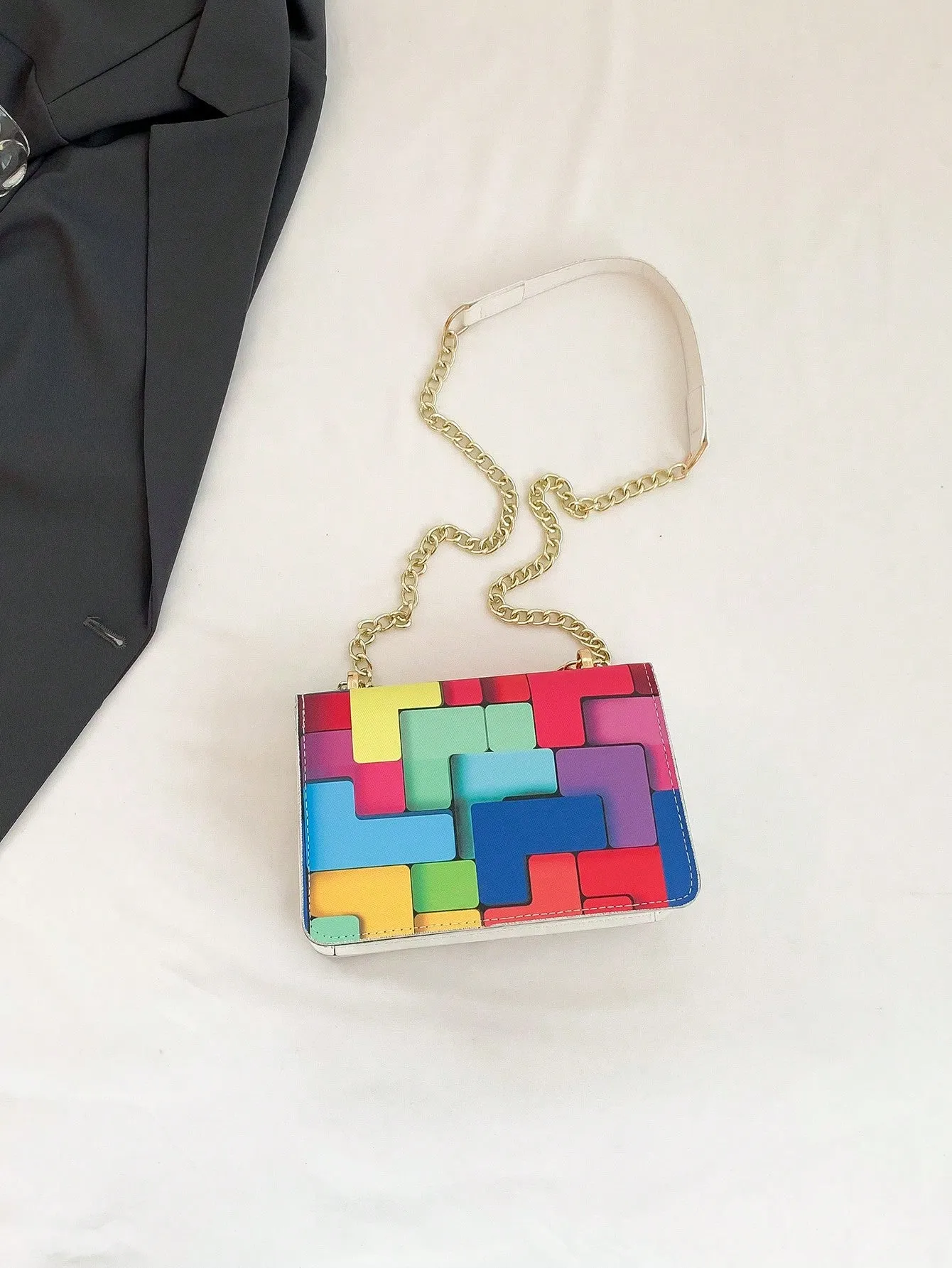 Colorful Chain Strap Flap Crossbody Bag