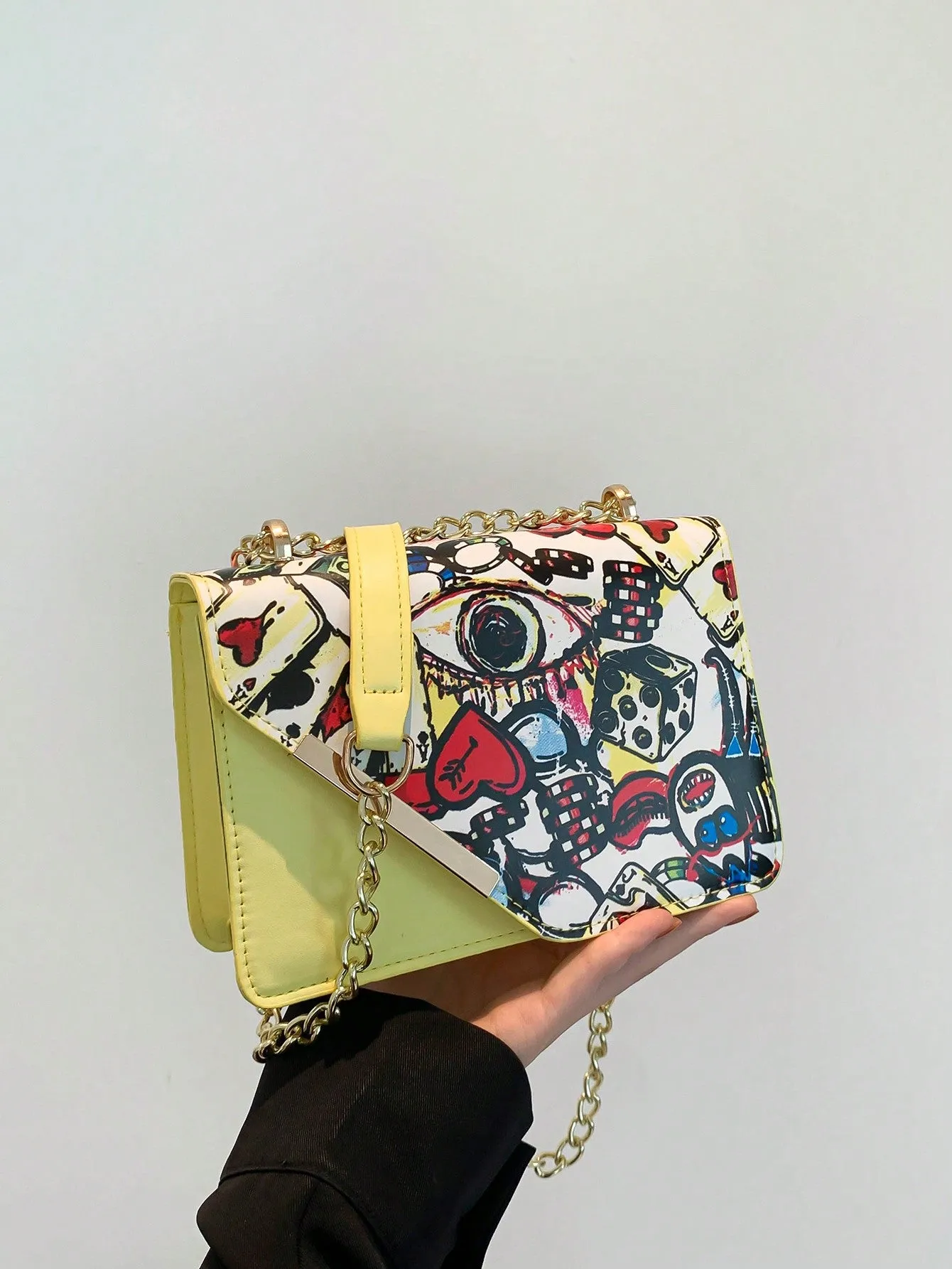 Colorful Chain Strap Flap Crossbody Bag