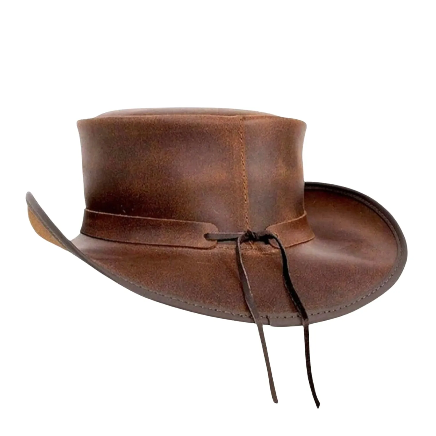 Cowhide Bull Buttons Leather Top Hat