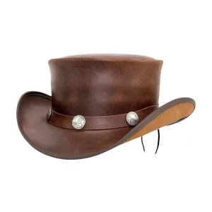 Cowhide Bull Buttons Leather Top Hat