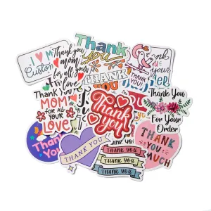 Craspire Cartoon Thank You Theme Paper Stickers Set, Adhesive Label Stickers, for Suitcase, Planner and Refigerator Decor, Mixed Color, 3.8~6.6x4~6.6x0.02cm, 50pcs/bag
