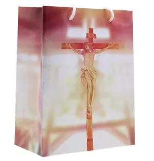 Crucifix Gift Bag with Gift Tissue-  9-3/4” x 7-3/4” - Large - Pack of 12