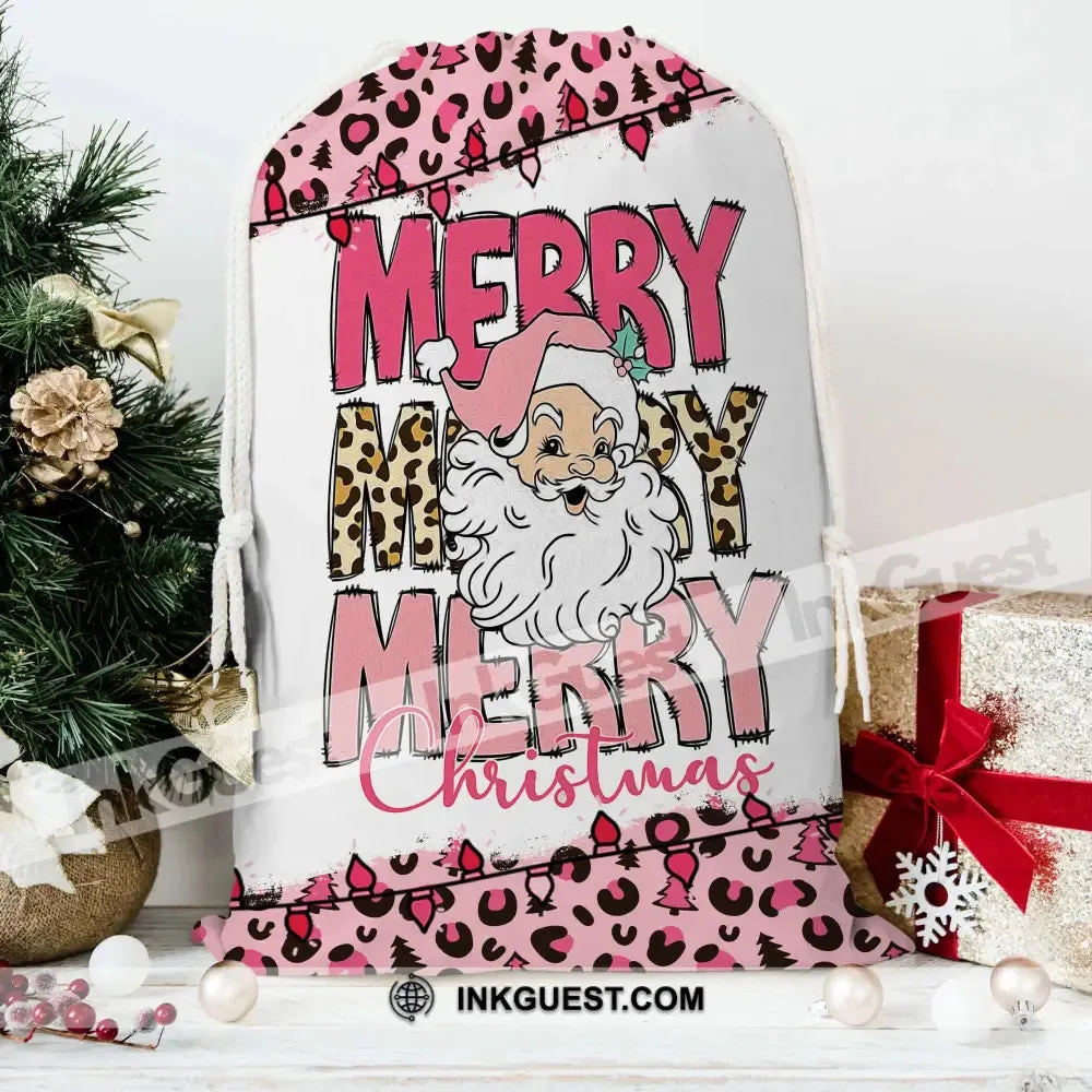 Cute Santa Personalized Merry Christmas String Bag