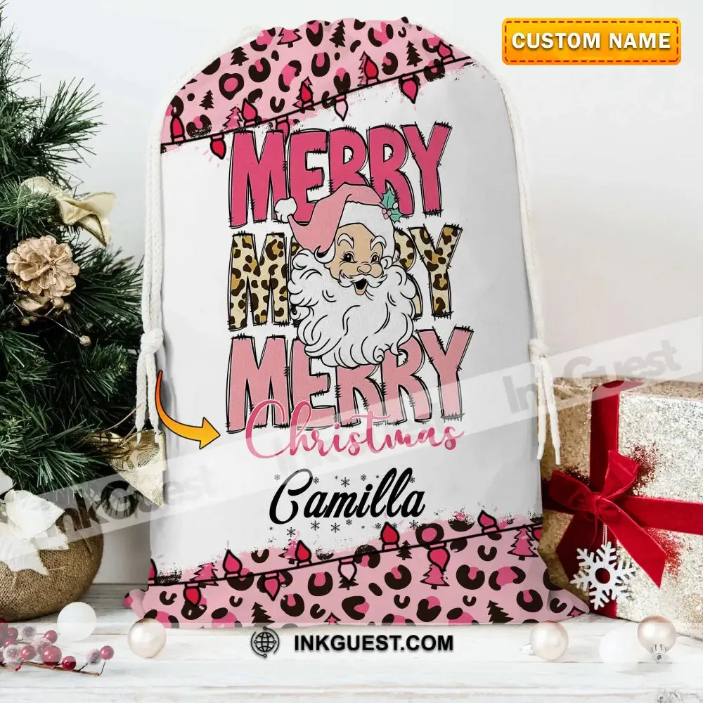 Cute Santa Personalized Merry Christmas String Bag