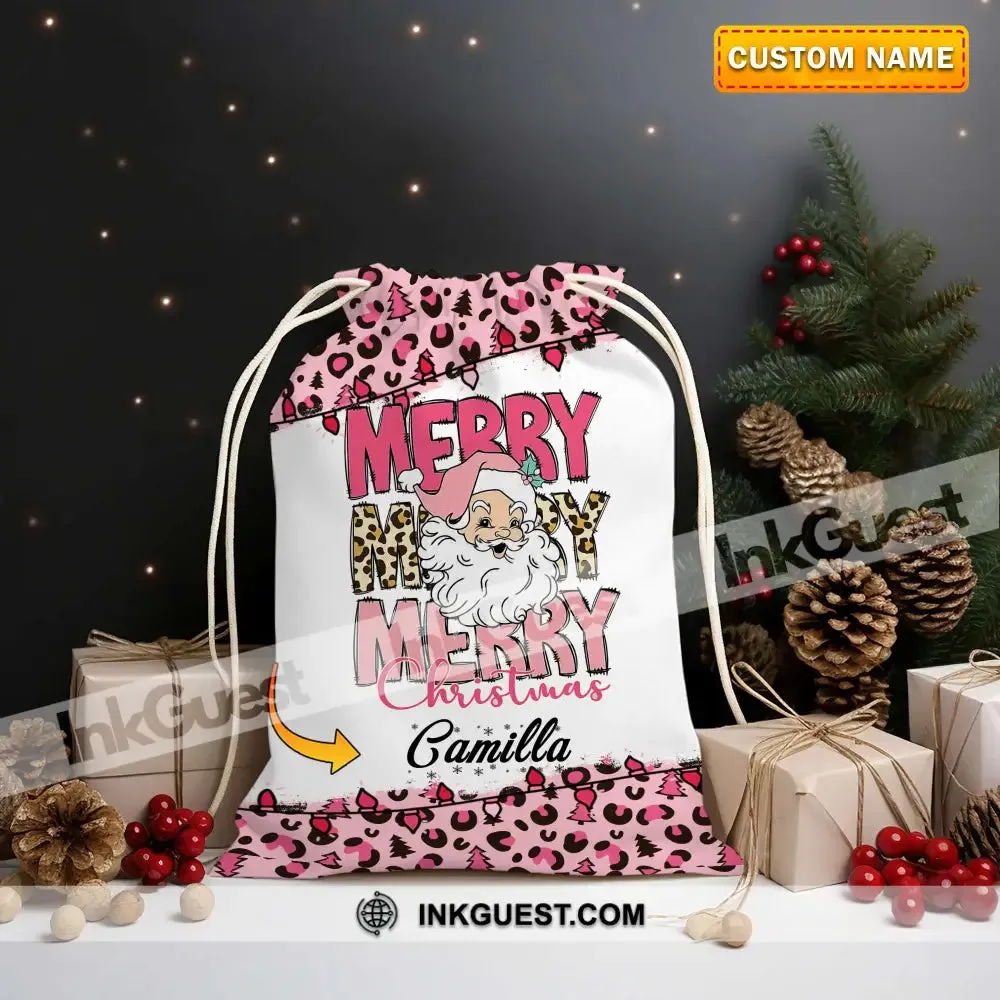 Cute Santa Personalized Merry Christmas String Bag