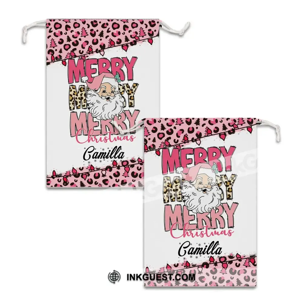 Cute Santa Personalized Merry Christmas String Bag