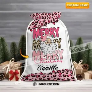 Cute Santa Personalized Merry Christmas String Bag