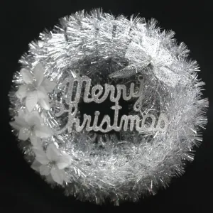 Deluxe Silver Tinsel Wreath with Merry Christmas Sign