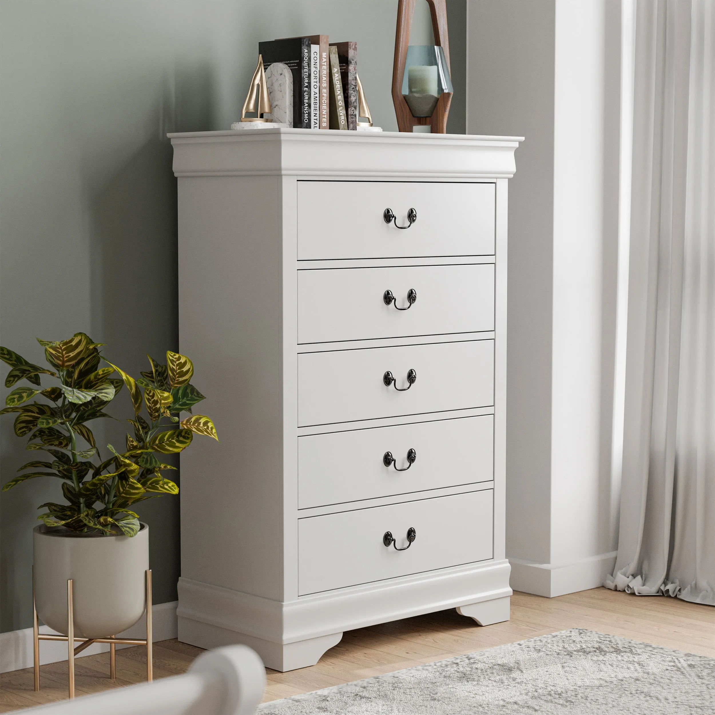 Devi Traditional Solid Wood 5-drawer Chest