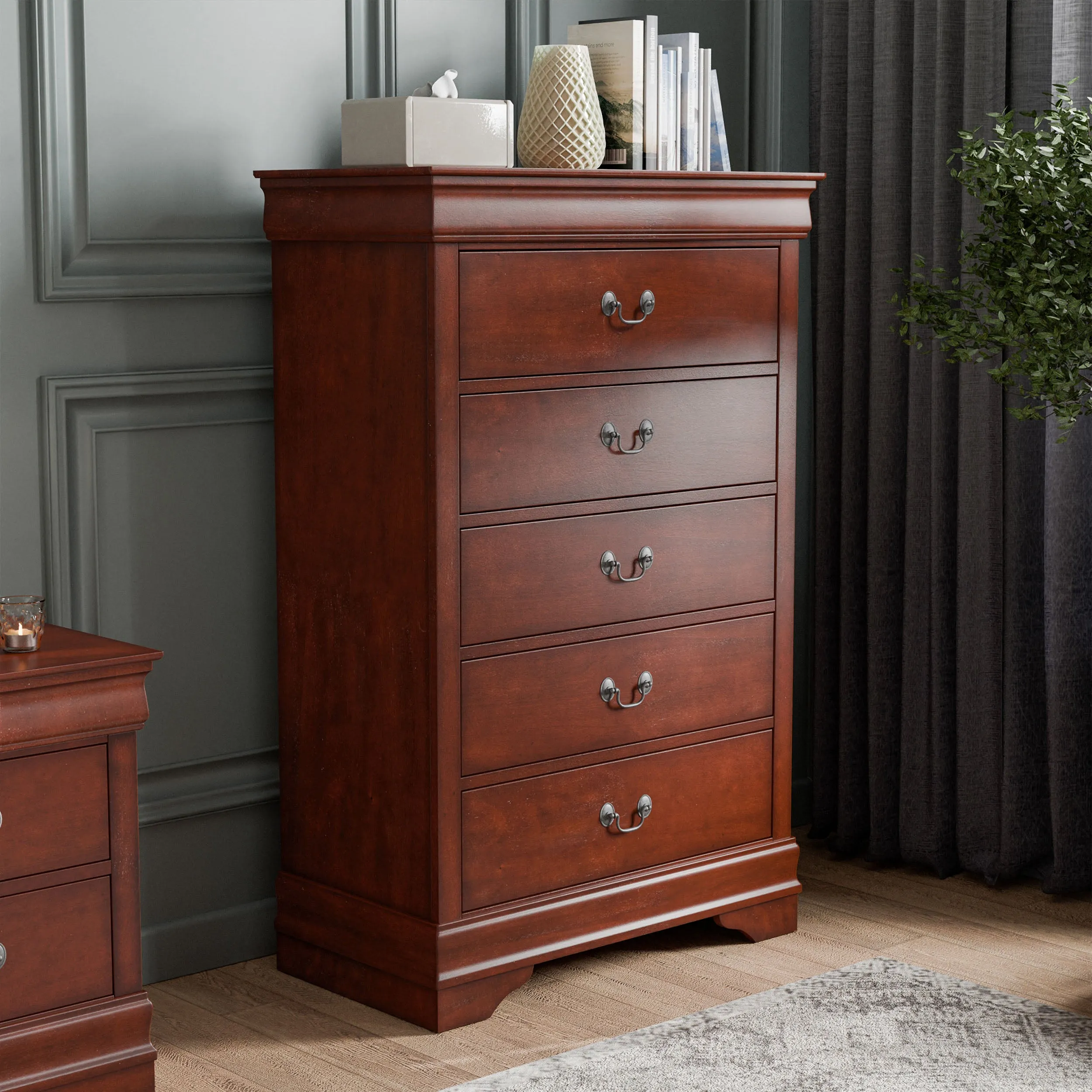 Devi Traditional Solid Wood 5-drawer Chest