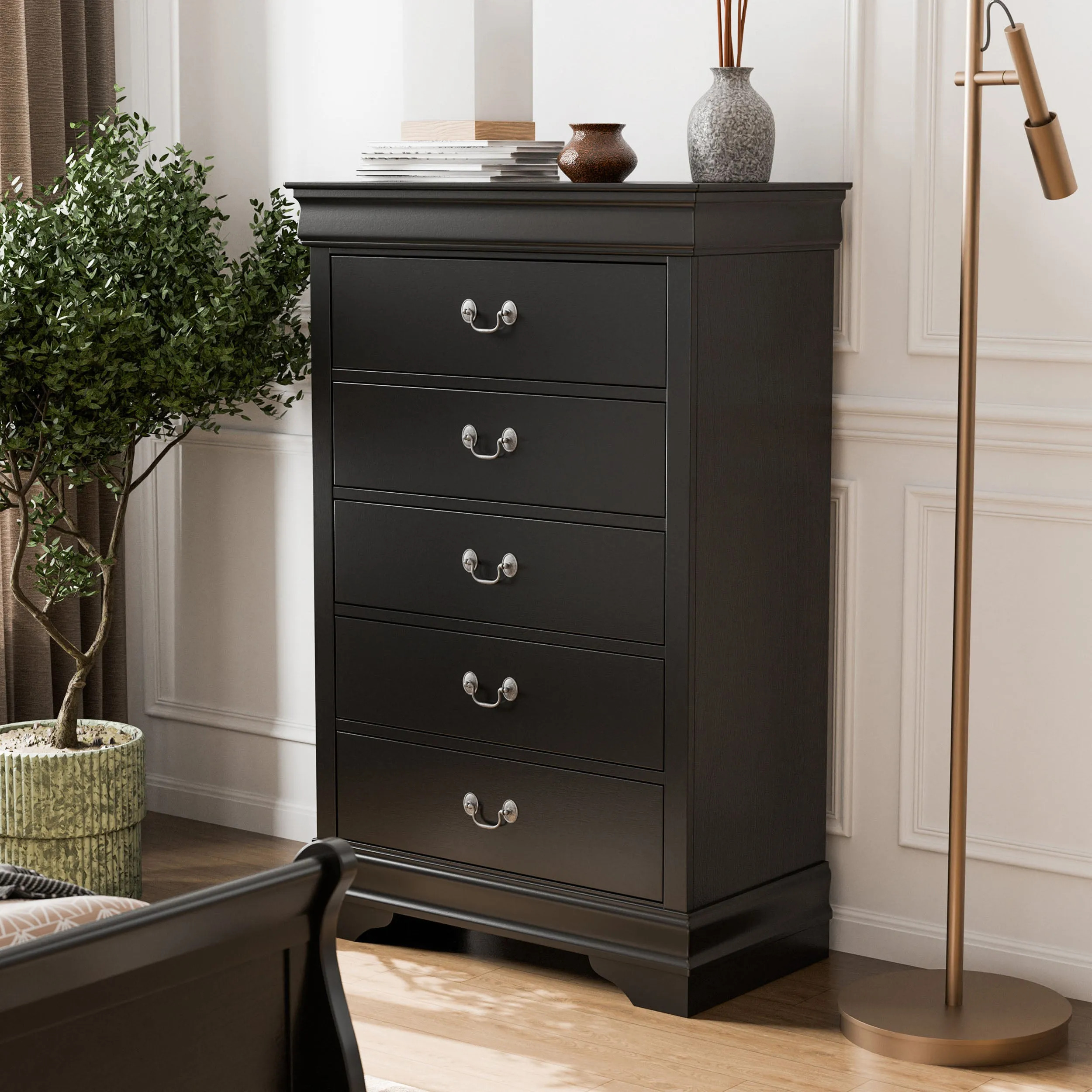 Devi Traditional Solid Wood 5-drawer Chest