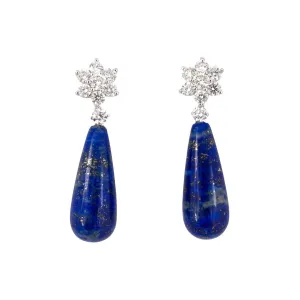 Diamond Cluster & Lapis Teardrop Dangle Earrings