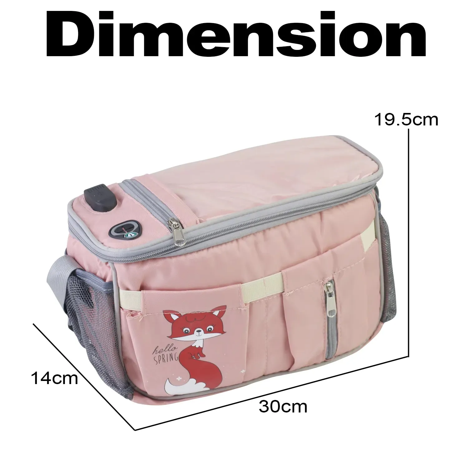 Diaper Bag   Stroller Organizer - Premium quality - Charging cable included - Pink