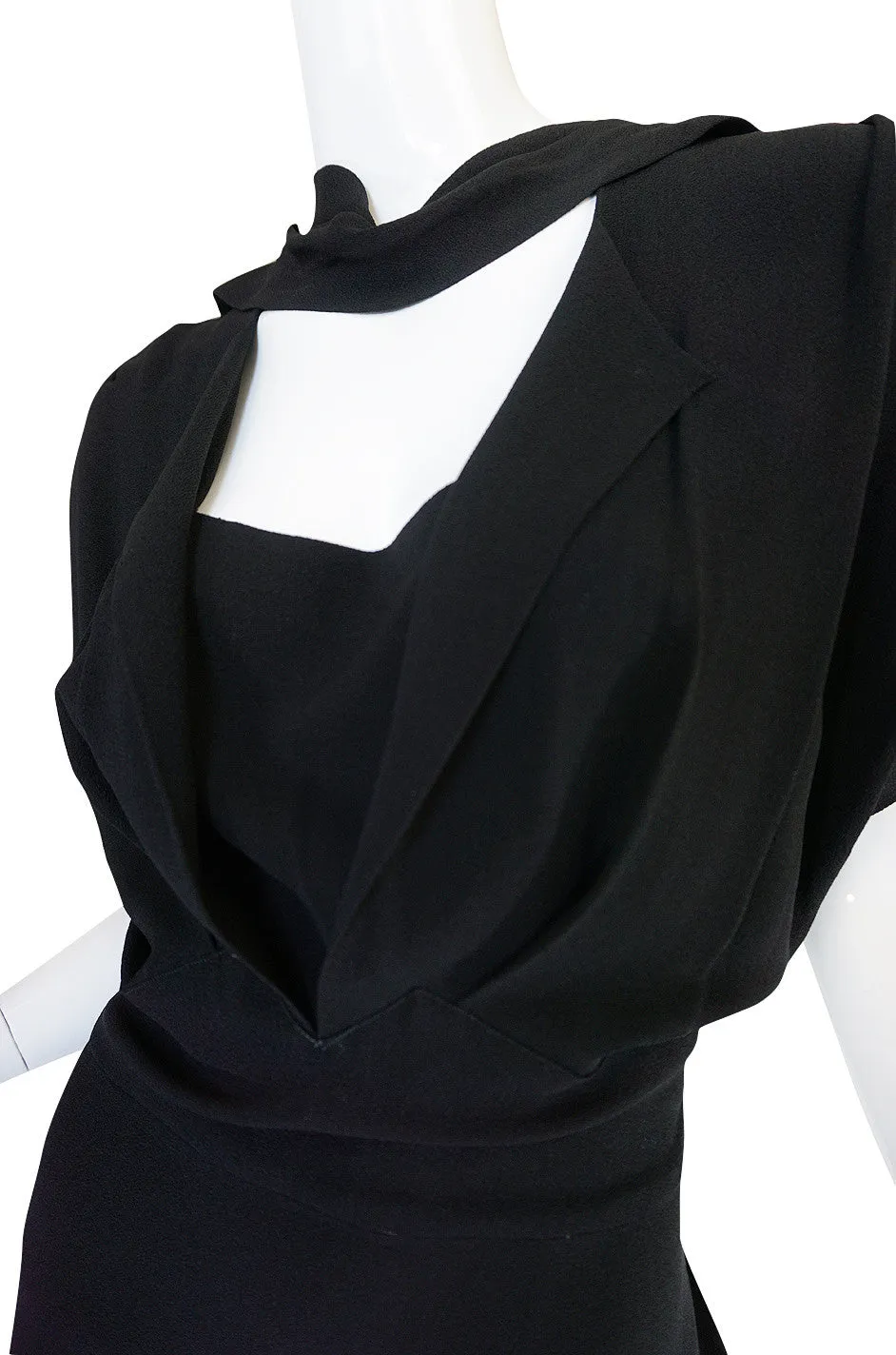 Dramatic 1940s Adrian Original Black Crepe Swing Dress