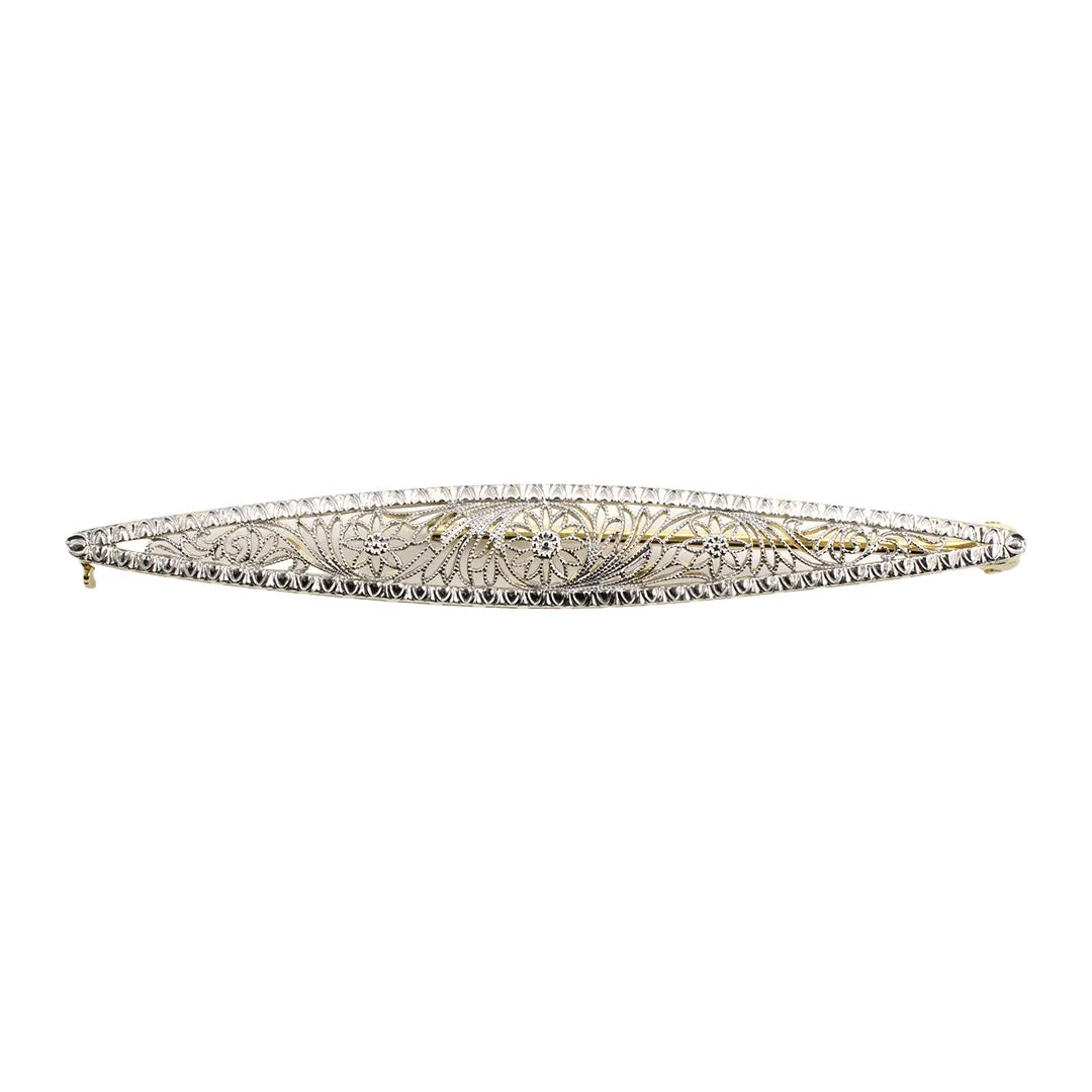 Edwardian Taylor & Co Platinum Floral Filigree Bar Pin