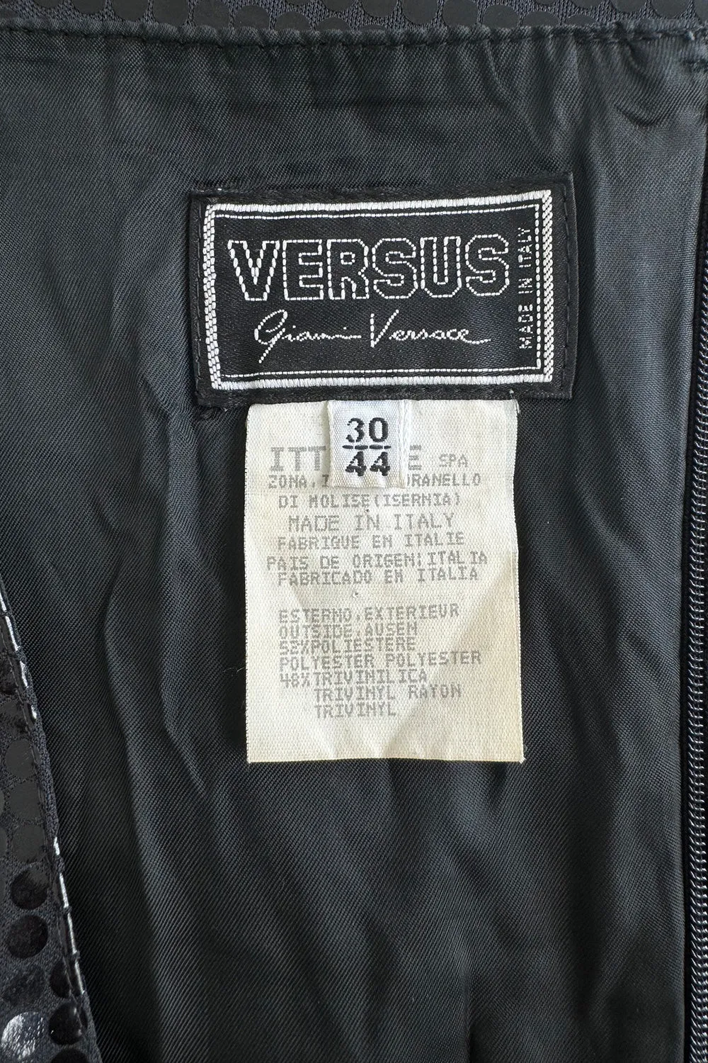 Fantastic Spring 1997 Versace Versus Black Iridescent 'Holographic' Dress as Seen on Fran Drescher