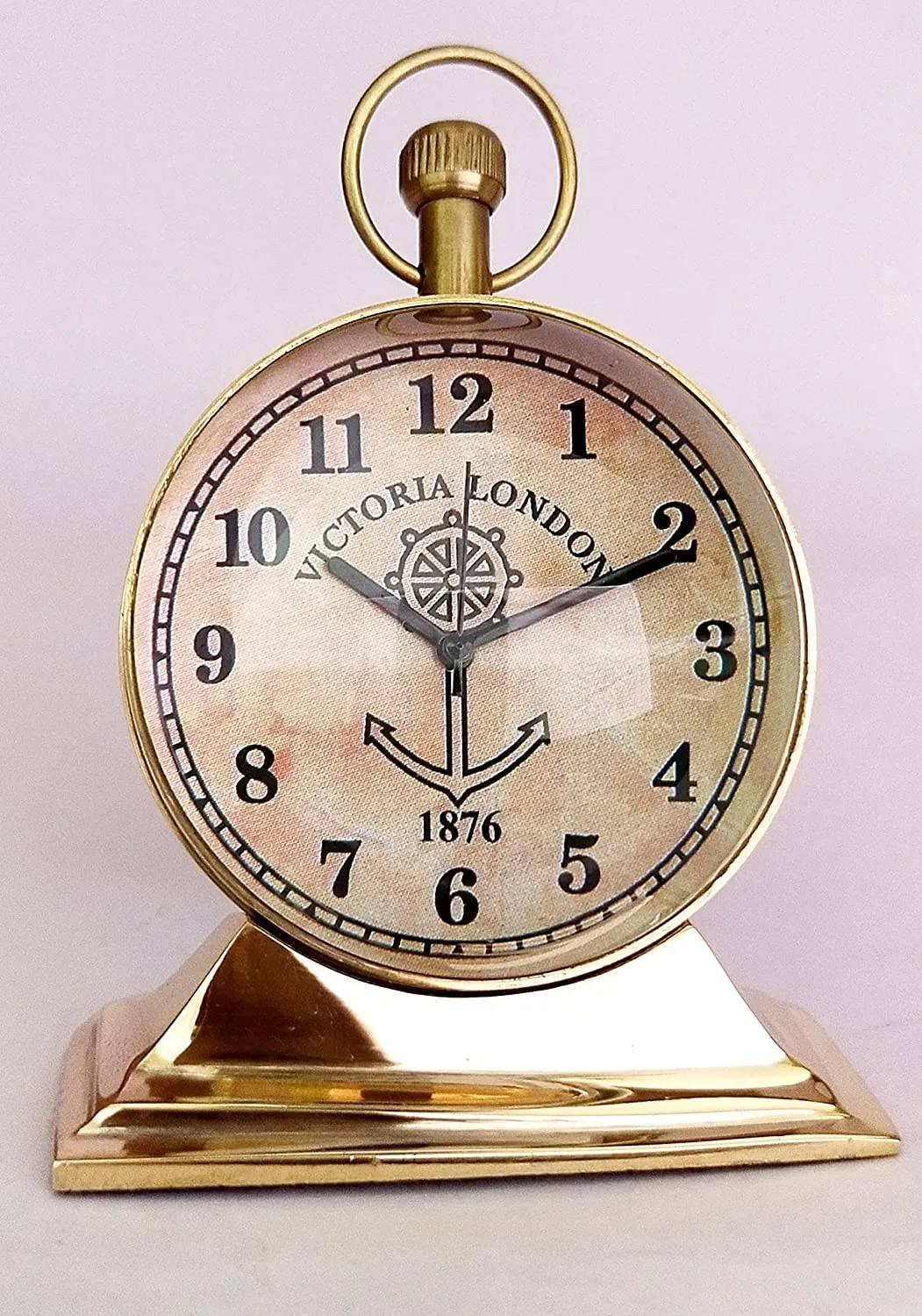 FH FamousHub| Handmade Brass 2 Inch Dial Size Antique Look Table Clock, Raised Up Dial 4 Inch Clock.
