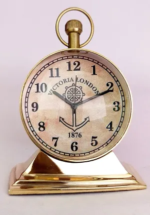 FH FamousHub| Handmade Brass 2 Inch Dial Size Antique Look Table Clock, Raised Up Dial 4 Inch Clock.