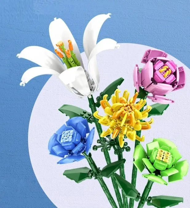 Flower Bouquet Mini Blocks – 3D Blocks in Building Your Own Potted Masterpiece! Perfect Gift for Her, Holiday Décor & Creative Fun
