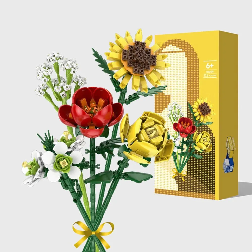 Flower Bouquet Mini Blocks – 3D Blocks in Building Your Own Potted Masterpiece! Perfect Gift for Her, Holiday Décor & Creative Fun