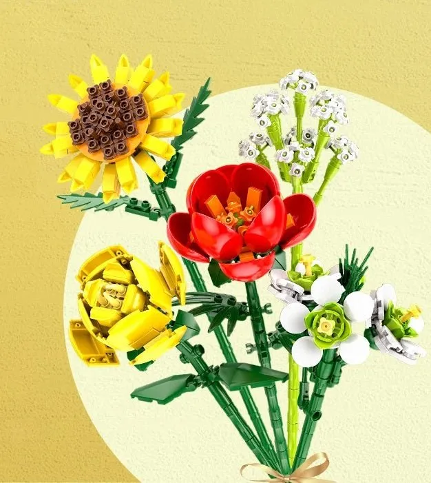 Flower Bouquet Mini Blocks – 3D Blocks in Building Your Own Potted Masterpiece! Perfect Gift for Her, Holiday Décor & Creative Fun