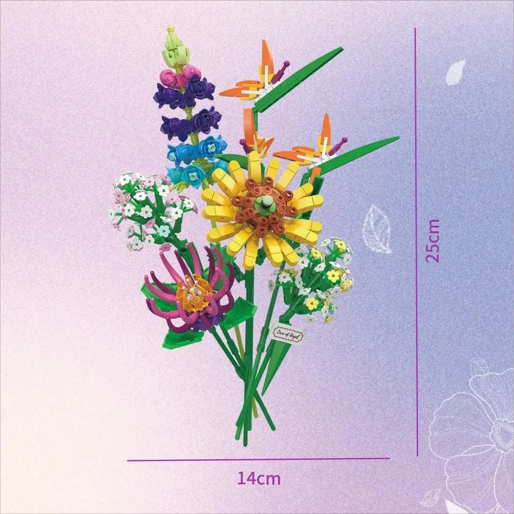 Flower Bouquet Mini Blocks – 3D Blocks in Building Your Own Potted Masterpiece! Perfect Gift for Her, Holiday Décor & Creative Fun