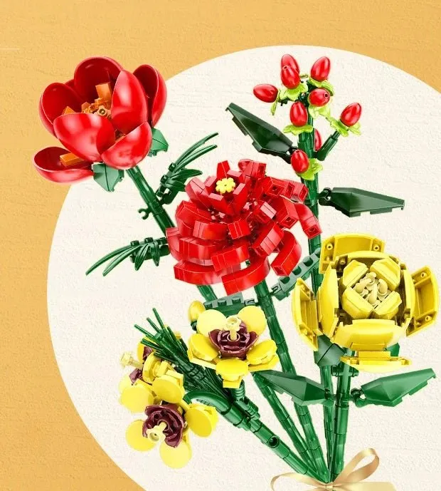 Flower Bouquet Mini Blocks – 3D Blocks in Building Your Own Potted Masterpiece! Perfect Gift for Her, Holiday Décor & Creative Fun