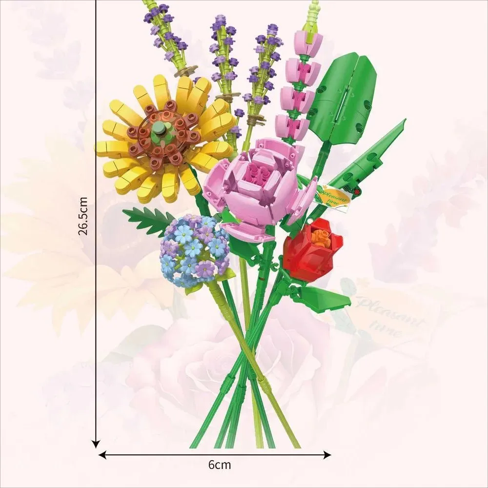 Flower Bouquet Mini Blocks – 3D Blocks in Building Your Own Potted Masterpiece! Perfect Gift for Her, Holiday Décor & Creative Fun