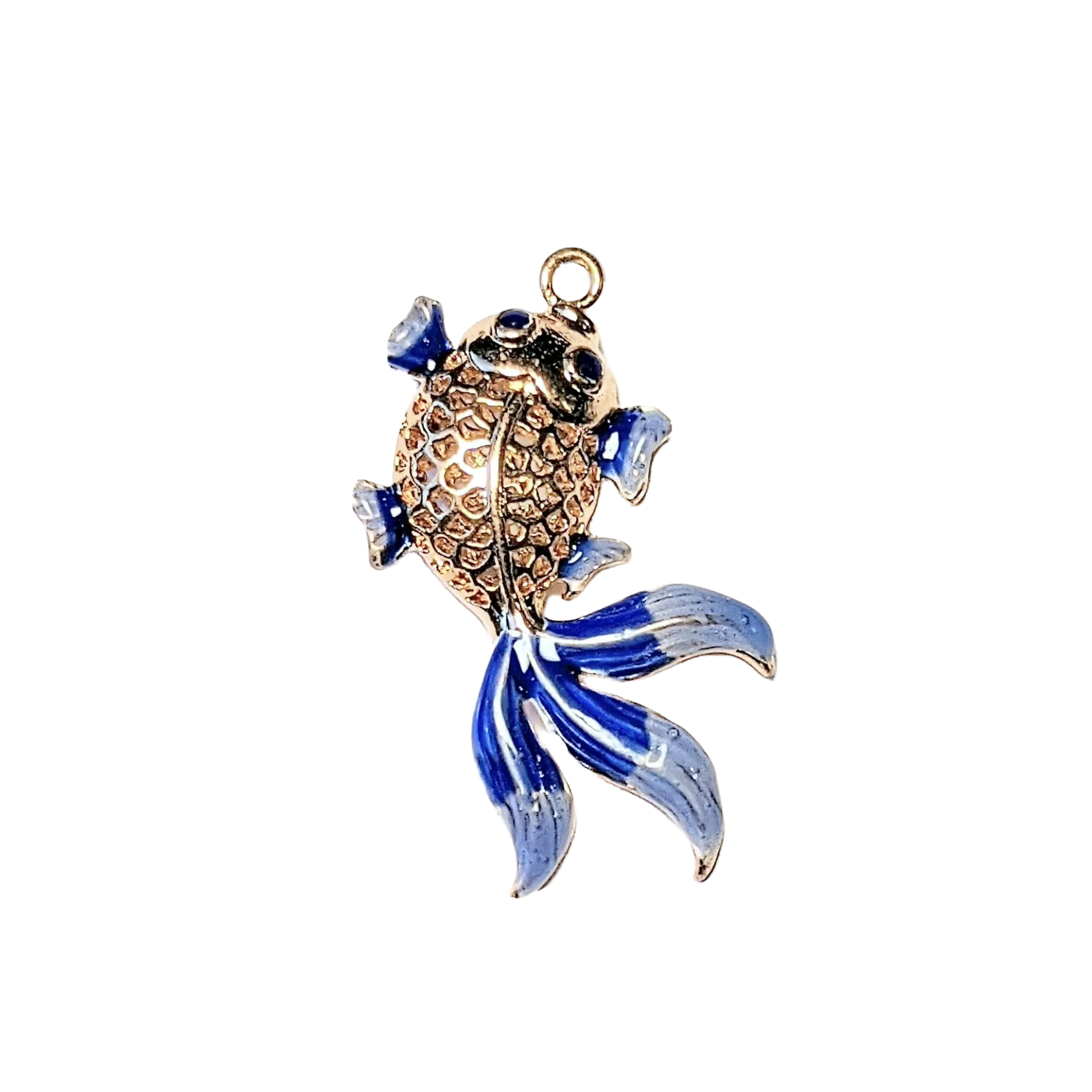 Gold & Blue 3D Koi Fish Charm Pendant