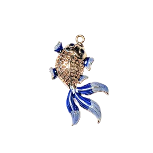 Gold & Blue 3D Koi Fish Charm Pendant