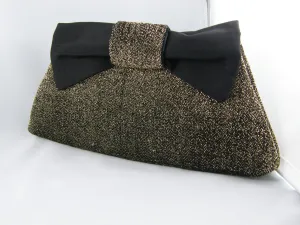 Gold Clutch Evening Bag with Black Bow