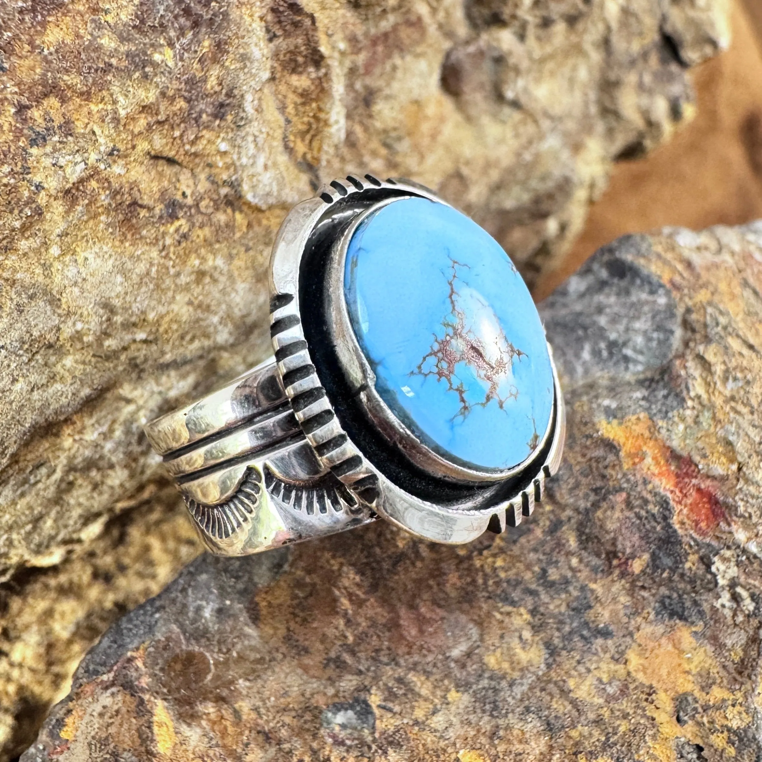 Golden Hill Turquoise Sterling Silver Ring by Wil Denetdale Size 7 Adj