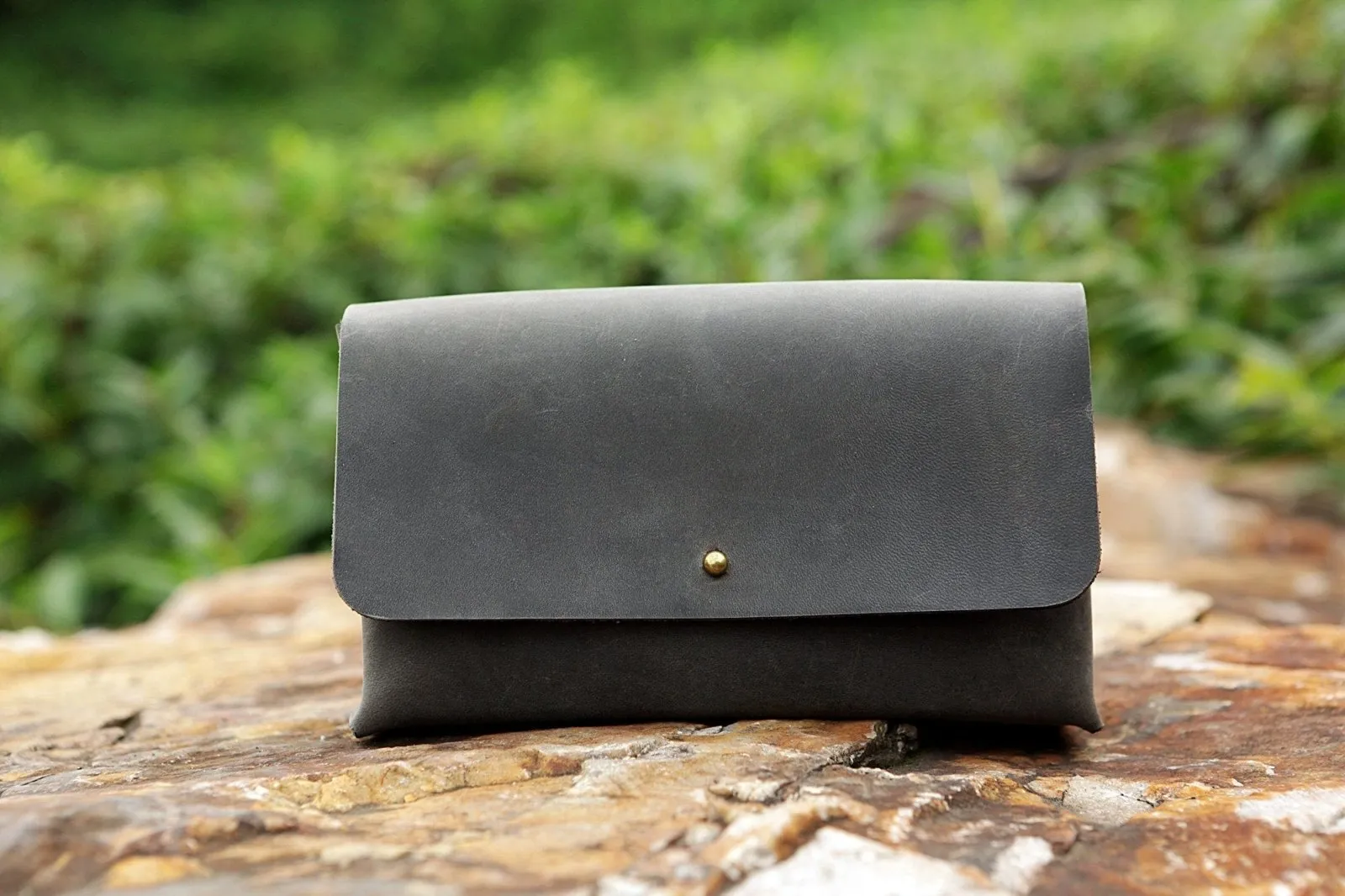 Gray distressed leather macbook charger bag / electronic cord organizer