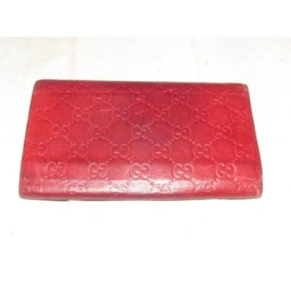 Gucci Deep Red Leather With An Embossed G Print Xl Designer Wallet