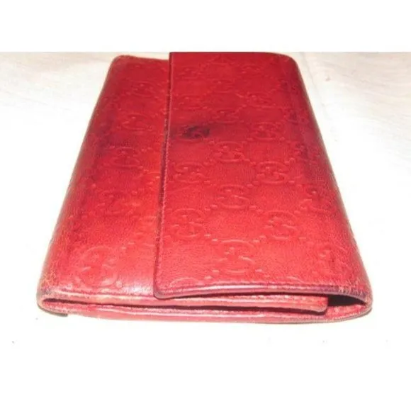 Gucci Deep Red Leather With An Embossed G Print Xl Designer Wallet
