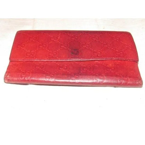 Gucci Deep Red Leather With An Embossed G Print Xl Designer Wallet