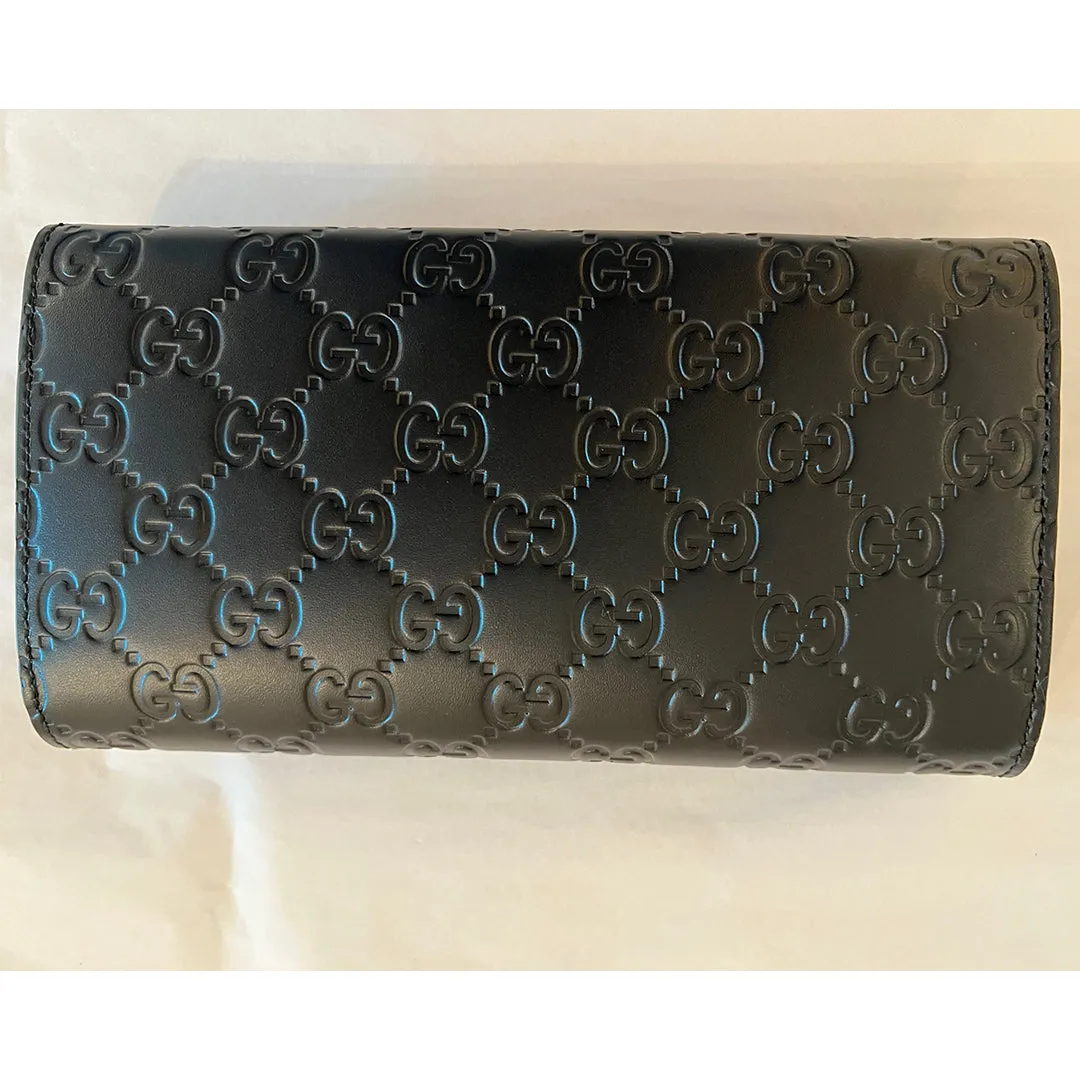 Gucci Signature Guccissima Black Clutch Fold over GG Wallet Bag Purse Italy New
