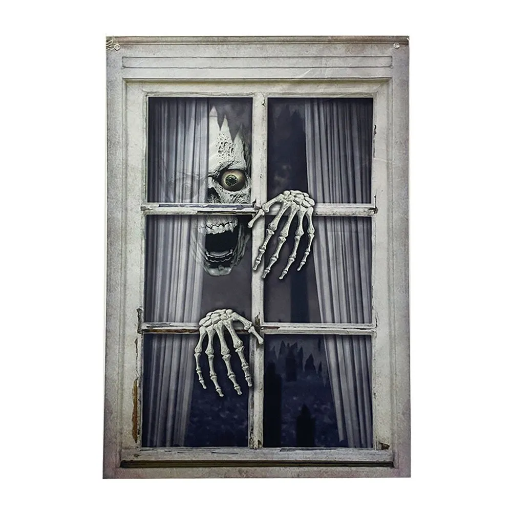 Halloween Fake Window Scary Skeleton Wall Decoration