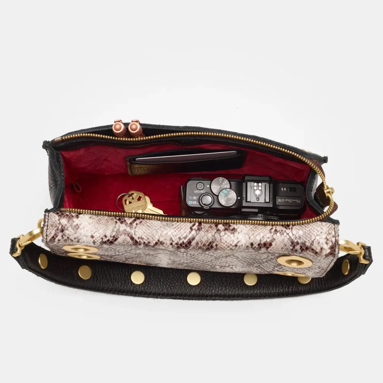 Hammitt Montana Clutch Small in Contrast Snake/Brushed Gold