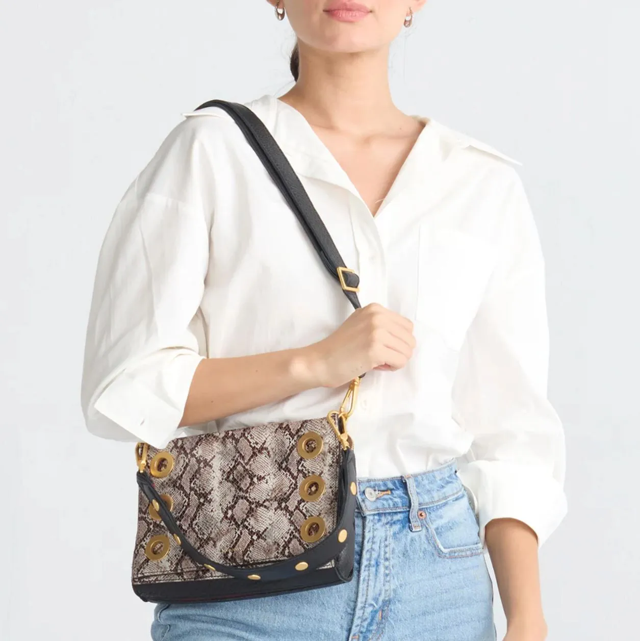 Hammitt Montana Clutch Small in Contrast Snake/Brushed Gold