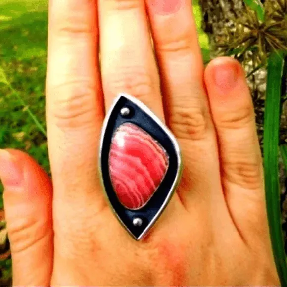Handcrafted Natural Rhodochrosite Big Ring