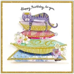 Happy Birthday - Blue Cat on Luxurious Cushions